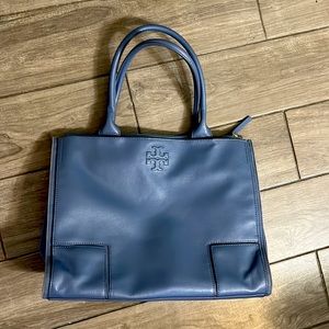 Large leather Tori Burch expandable tote bag. Cornflower blue. Holds everything